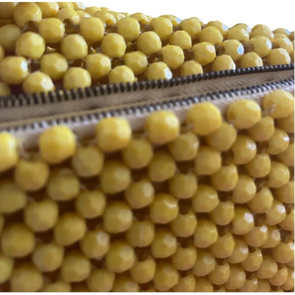 Yellow Hand Beaded Clutch Retro Inspired Faceted Bead Zip Pouch Evening Bag EUC - Picture 6 of 11